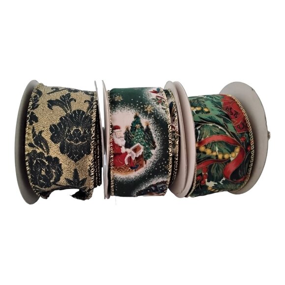 New Christmas Ribbon Wire Edge 2" Wide - Set of 3 - Total of 19 Yards - Picture 6 of 7